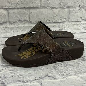 Skechers womens Tone ups wedge flip flops metallic brown bronze 9